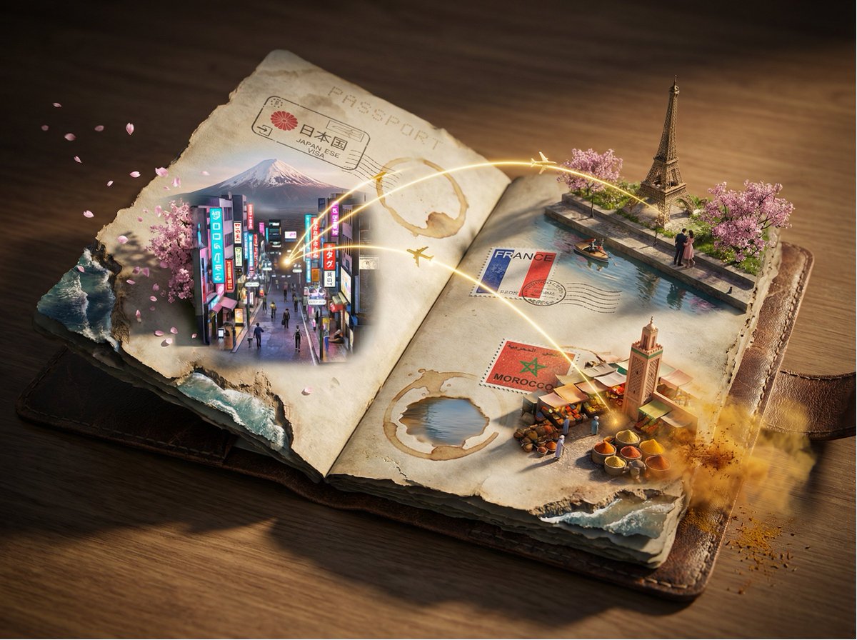 Epic 3D Passport Odyssey Scene AI image template preview