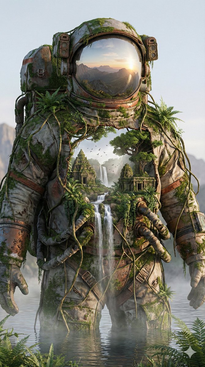 Surreal Nature-Meets-Sci-Fi Astronaut Suit AI image template preview