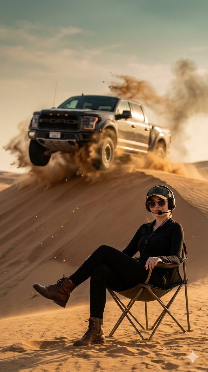 Desert Action Photography Prompt with Identity Lock AI image template preview