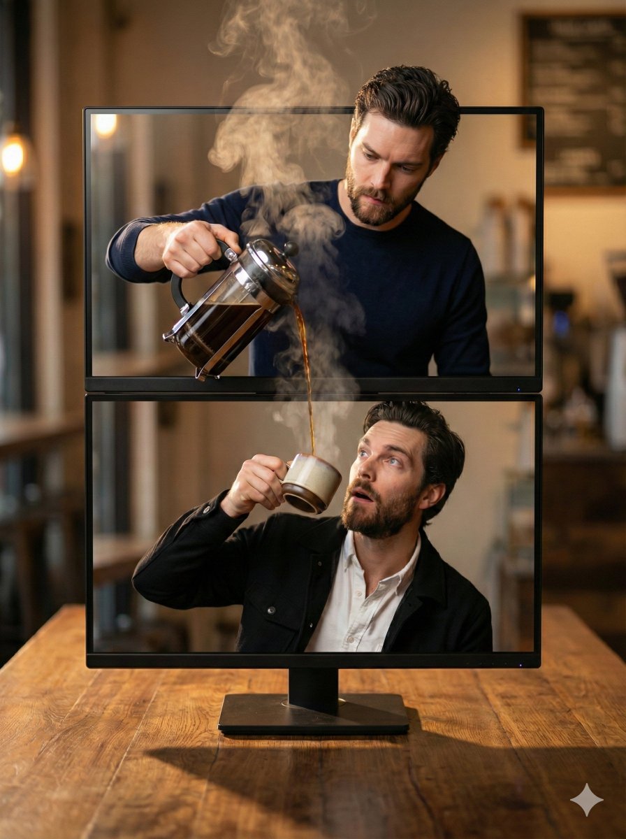Coffee Pouring Cinematic Artwork (Dual Monitor) AI image template preview