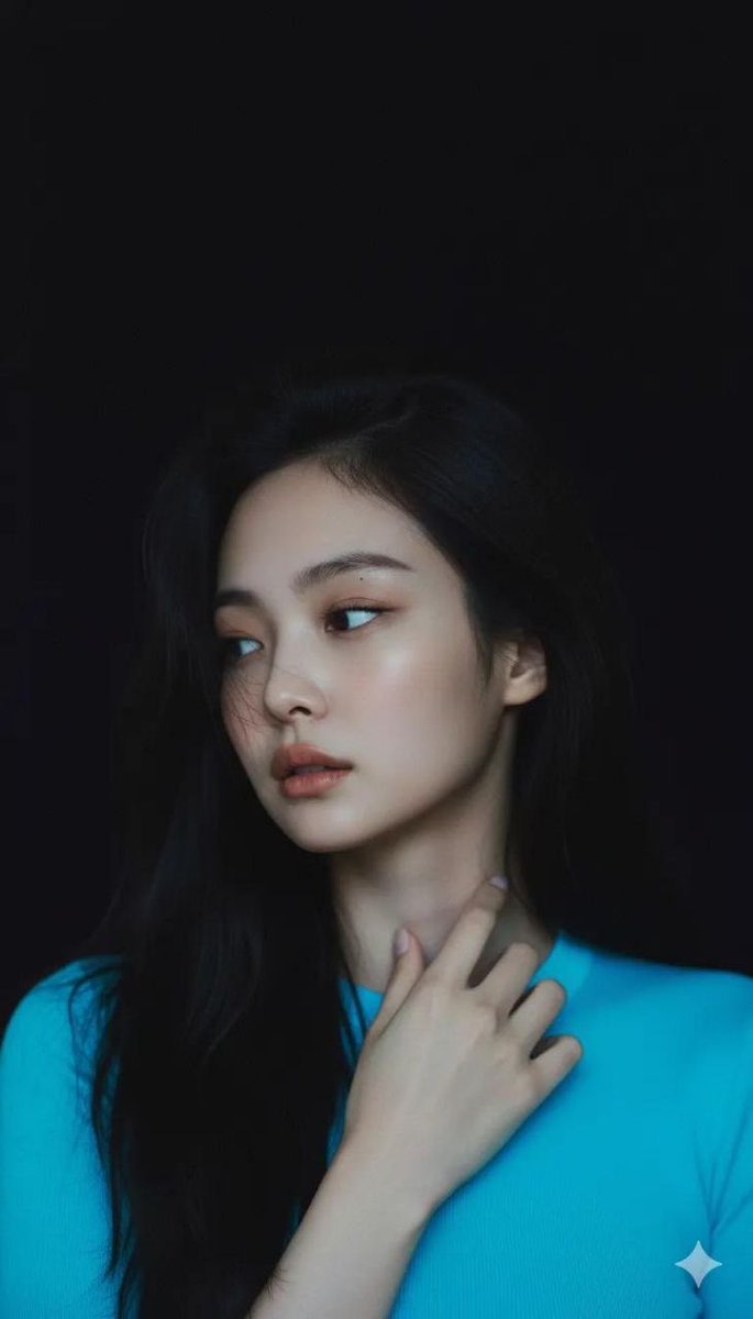 Moody Cinematic Portrait with Neon Blue Top Prompt example 3