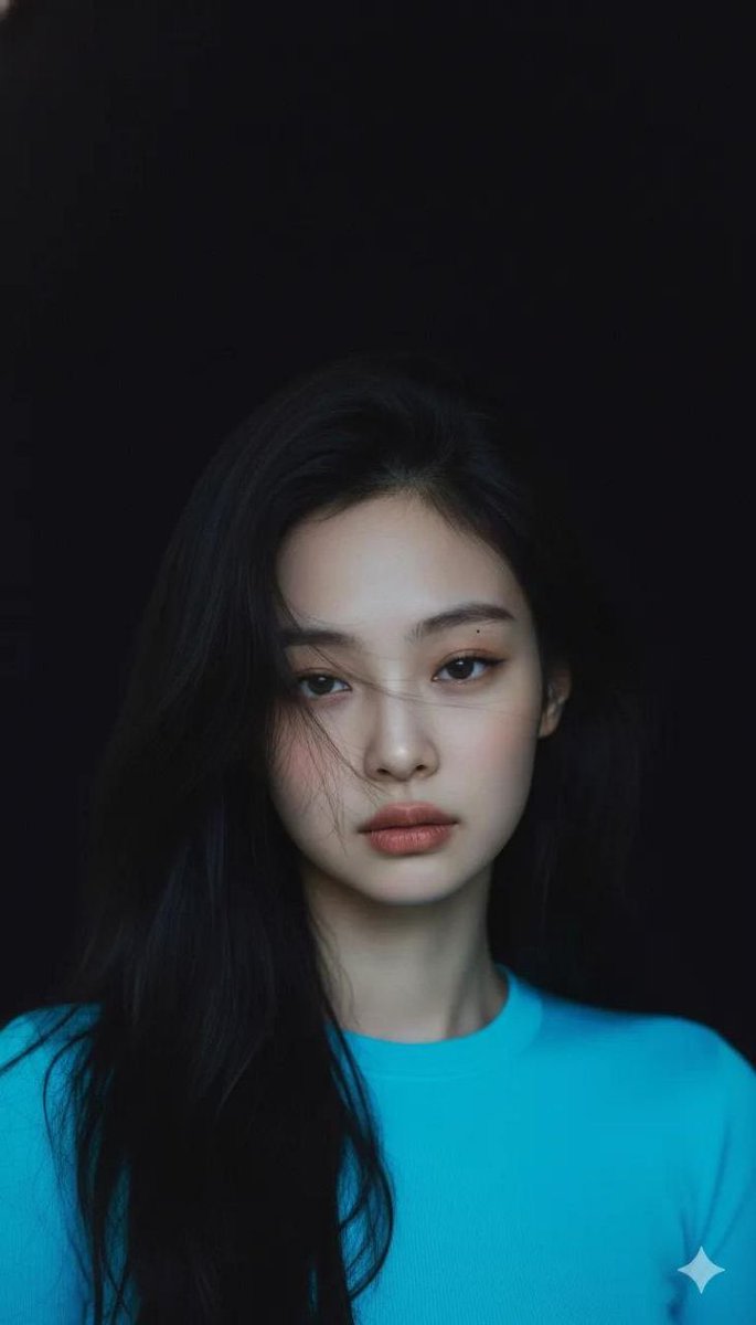 Moody Cinematic Portrait with Neon Blue Top Prompt example 2