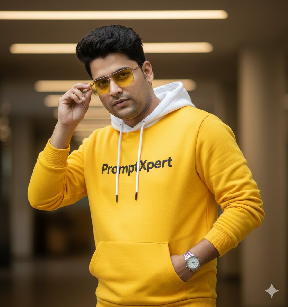 16K Cinematic Portrait with Identity Lock and Yellow Hoodie AI image template preview