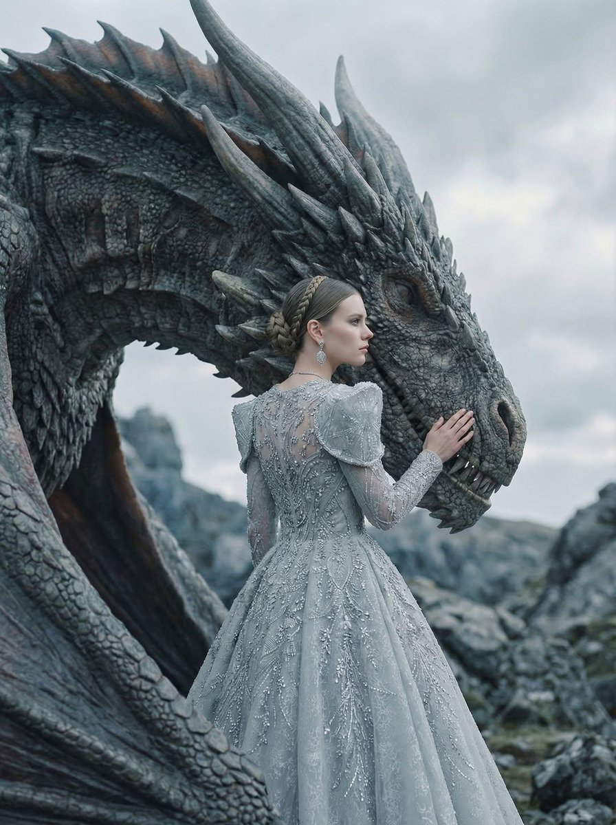 Couture Woman and Majestic Dragon Portrait AI image template preview