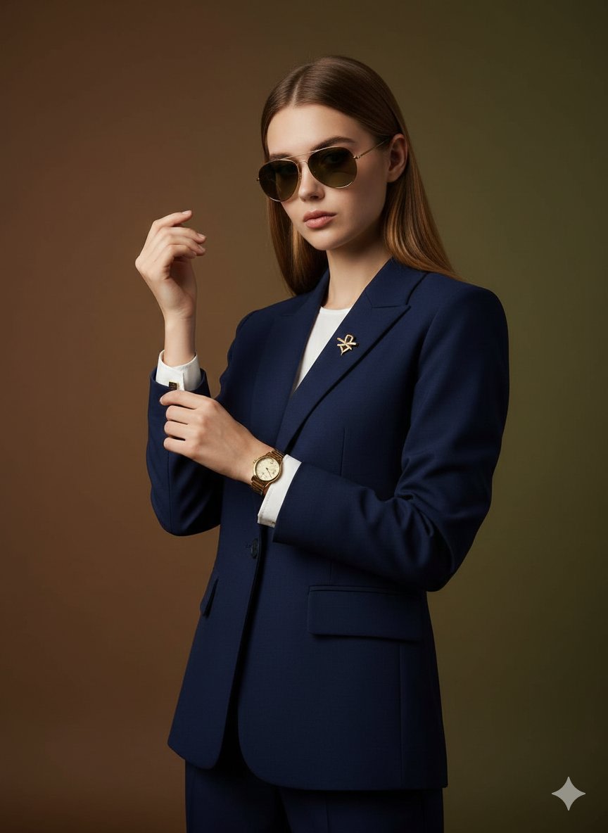 Cinematic Luxury Portrait of Woman Adjusting Cufflinks AI image template preview