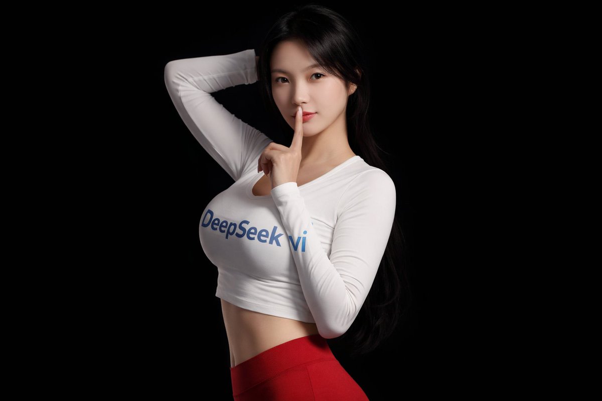 Photorealistic Asian Female Model in DeepSeek Outfit Prompt AI image template preview
