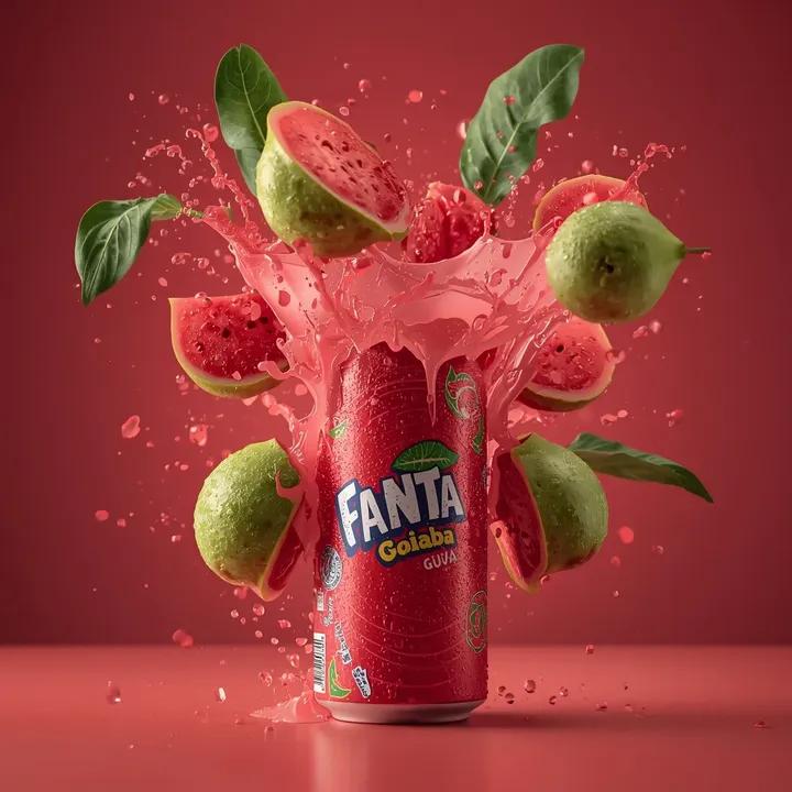 Exploding Fanta Goiaba Soda Can Product Shot AI image template preview