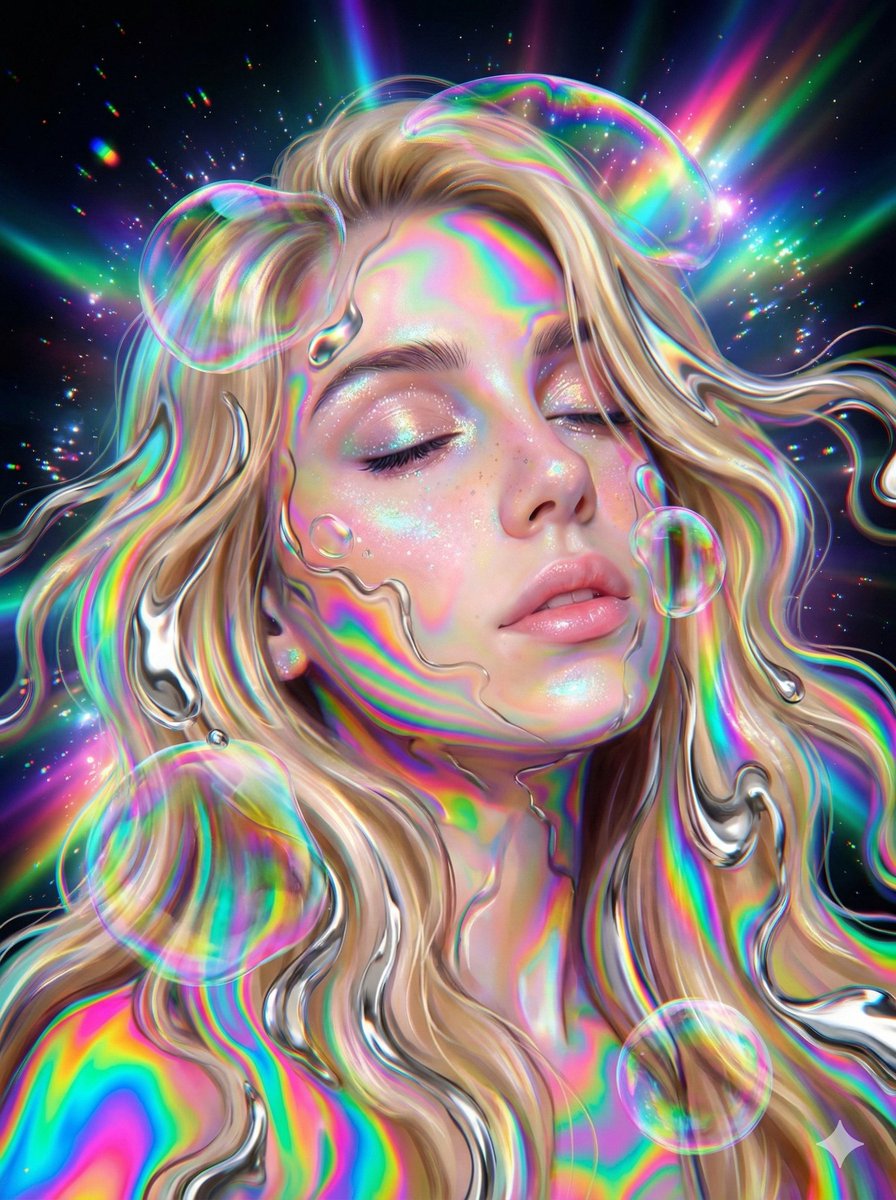 Surreal Psychedelic Iridescent Portrait AI image template preview