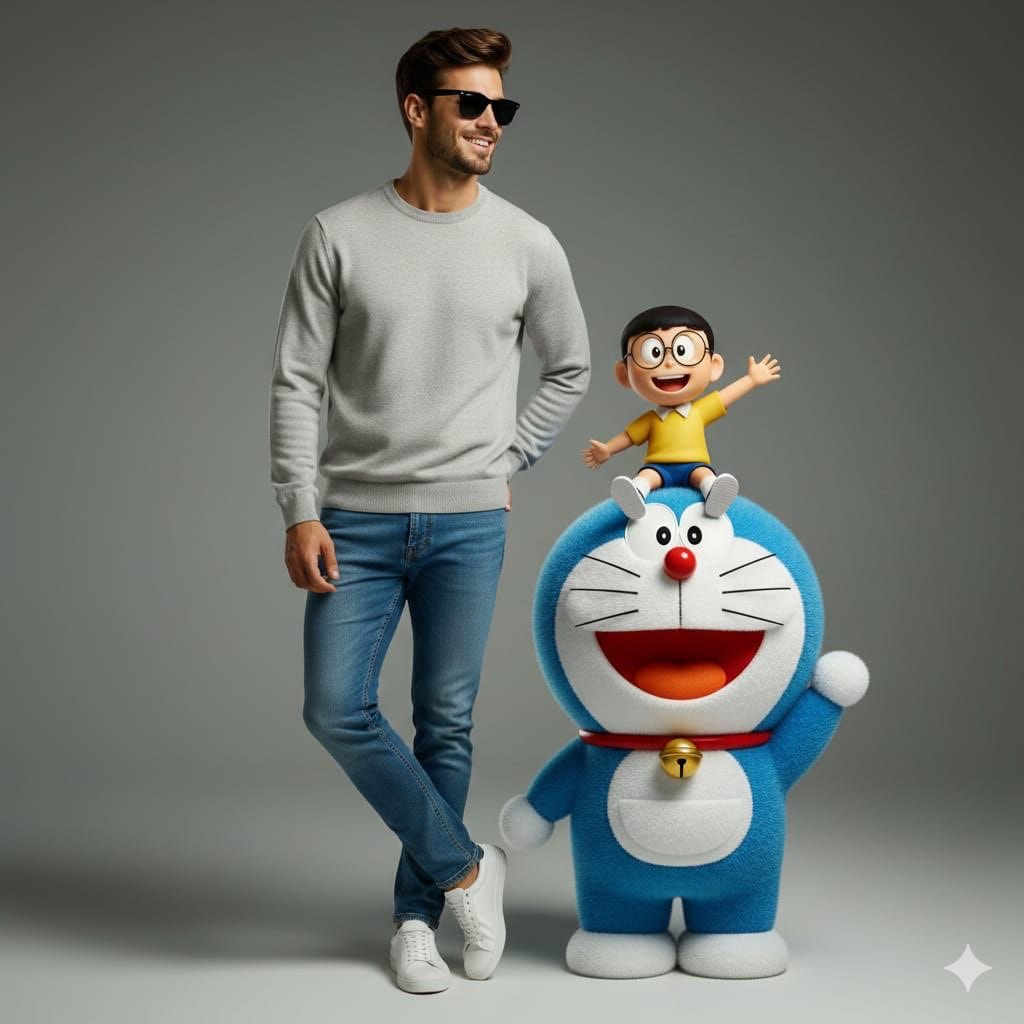 Studio Portrait with Doraemon and Nobita Prompt AI image template preview