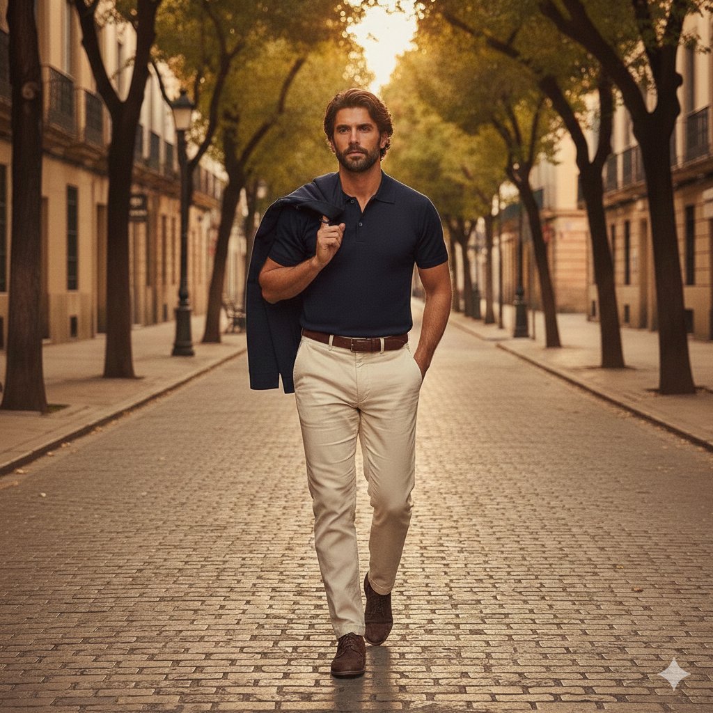 Golden hour European street fashion portrait prompt AI image template preview