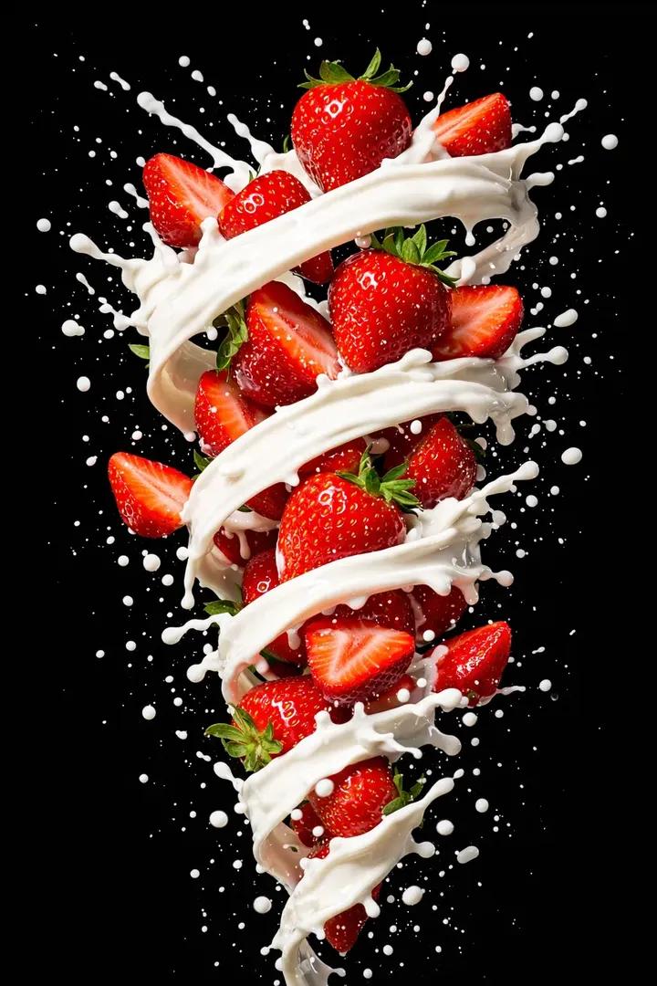 Hyper-realistic High-Speed Strawberry Milk Splash Photography AI image template preview