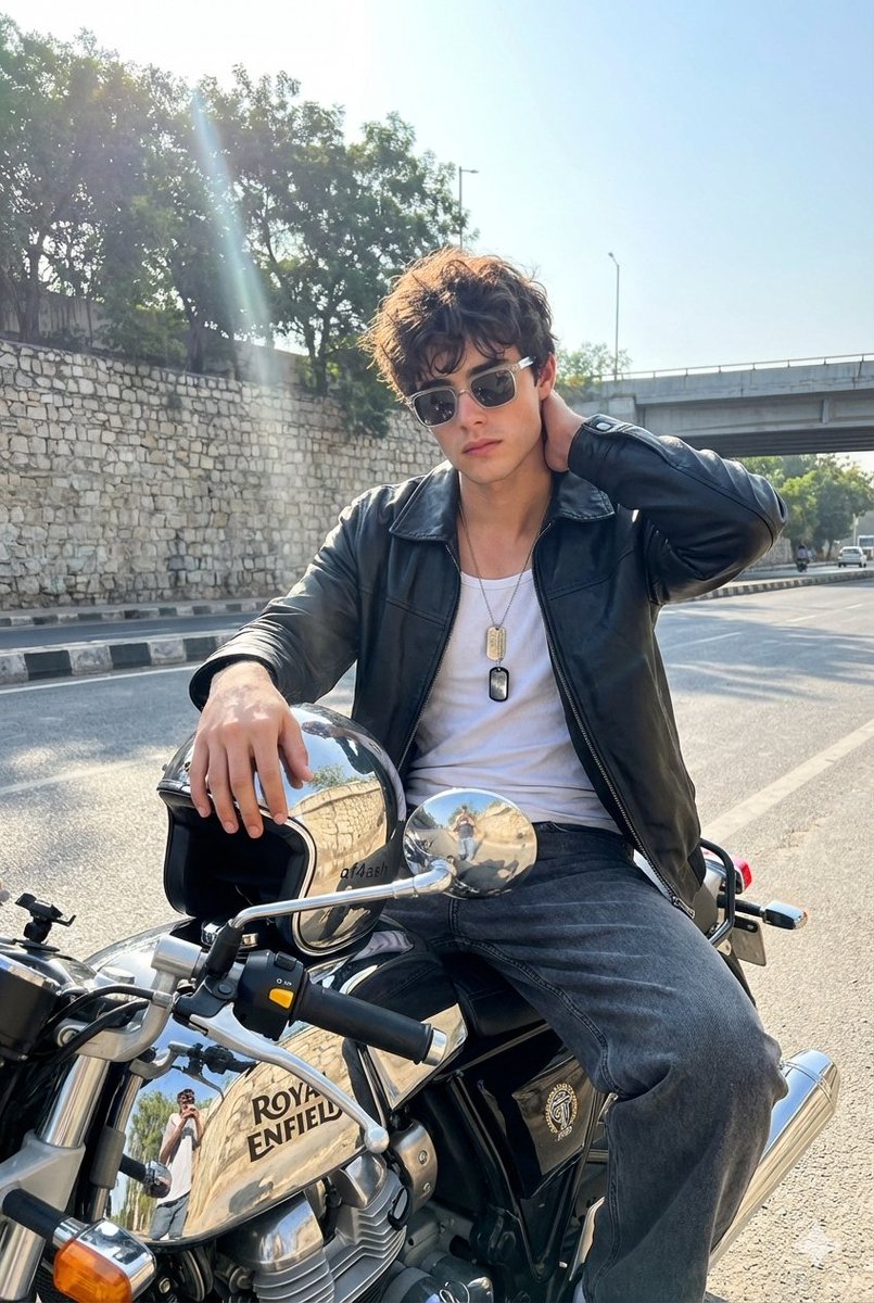 Candid Motorcycle Portrait with Face Swap Prompt AI image template preview