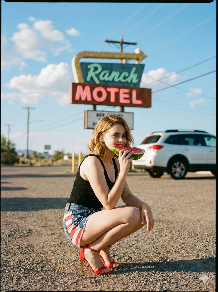Americana Road Trip Editorial Fashion Prompt AI image template preview