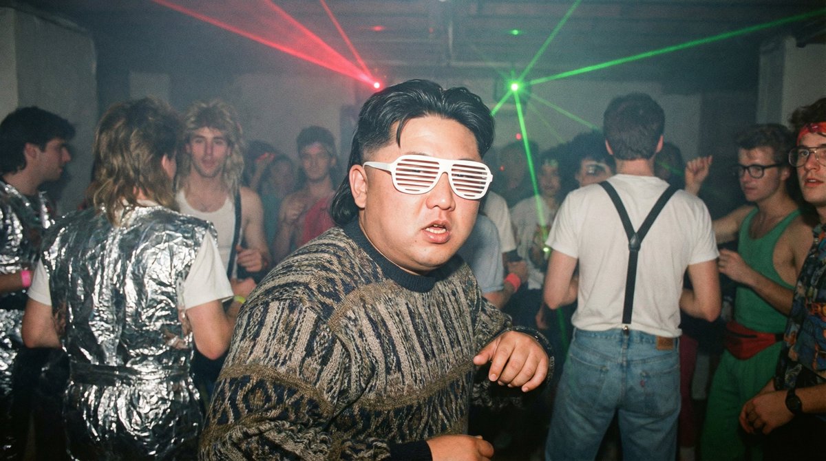 1980s underground nerd techno party flash photo prompt example 4
