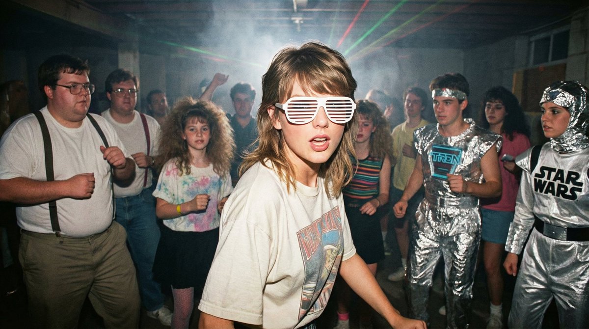 1980s underground nerd techno party flash photo prompt example 3