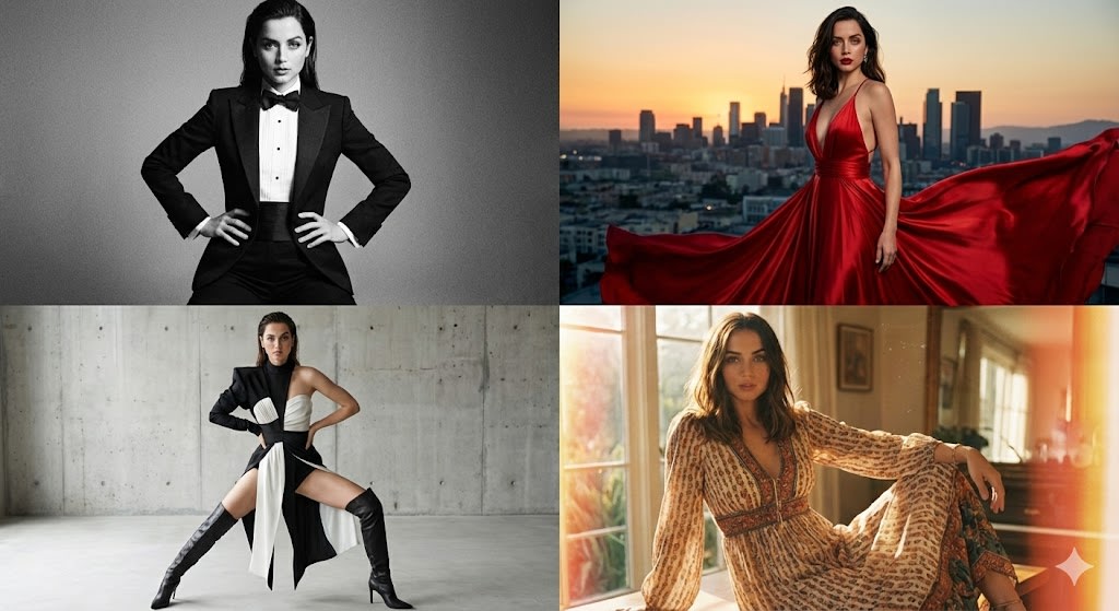 Four-Panel Ana de Armas Style Analysis Collage AI image template preview