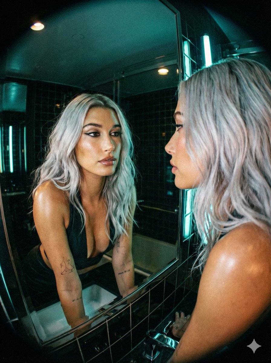 Neon Noir Wide-Angle Cinematic Portrait Prompt in JSON AI image template preview