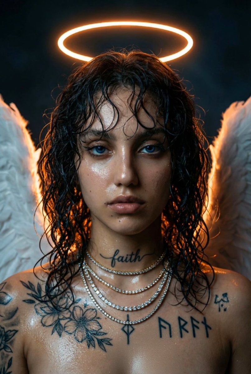 Dark Fantasy Neon Portrait with Glowing Halo Prompt AI image template preview