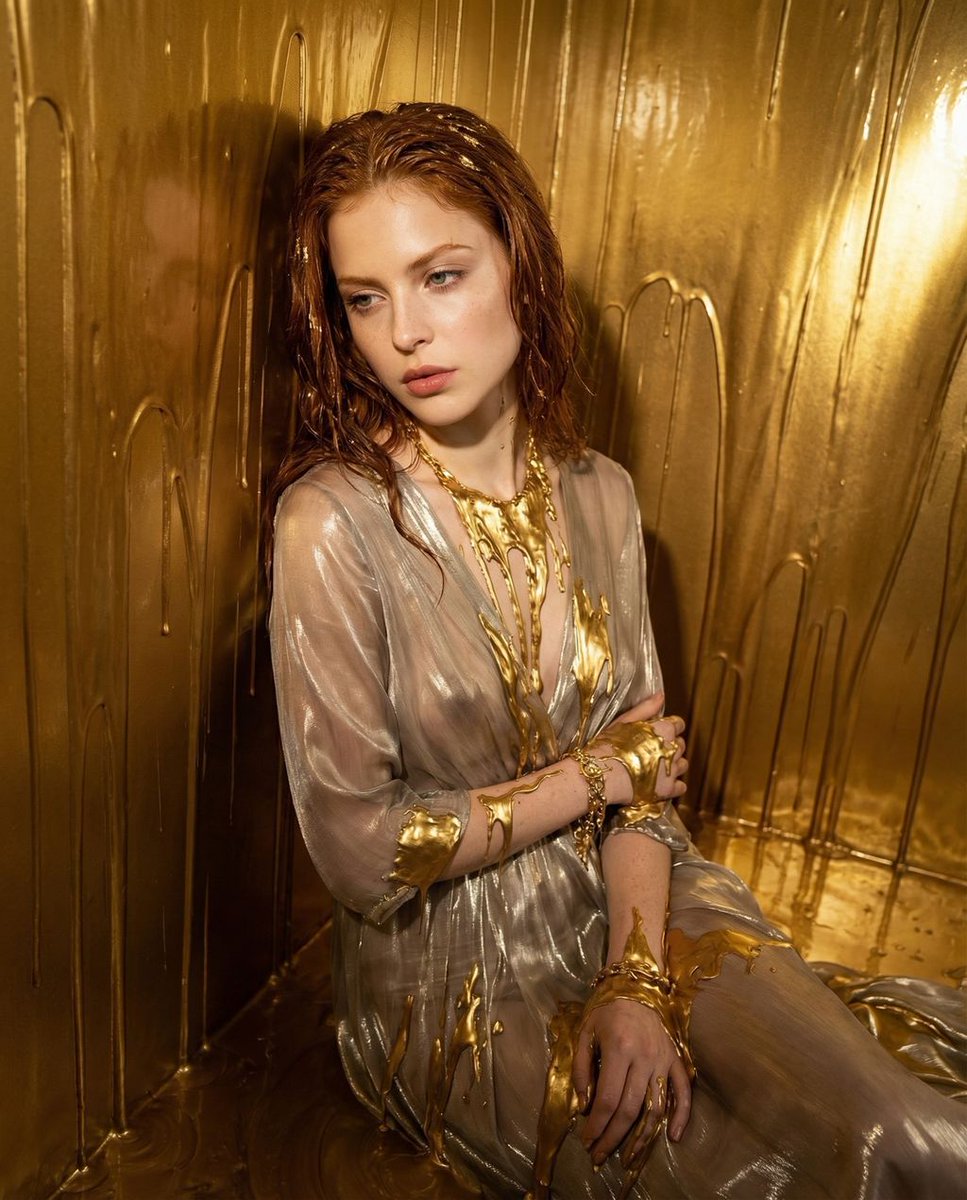 Surreal Molten Gold Editorial Portrait Prompt in JSON AI image template preview