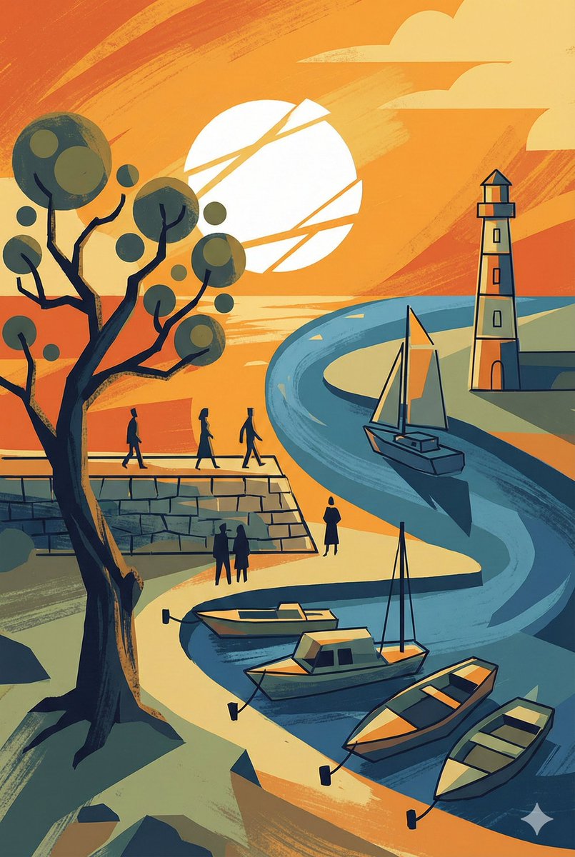 Abstract Drawing of Lighthouse and Sailboat Prompt AI image template preview