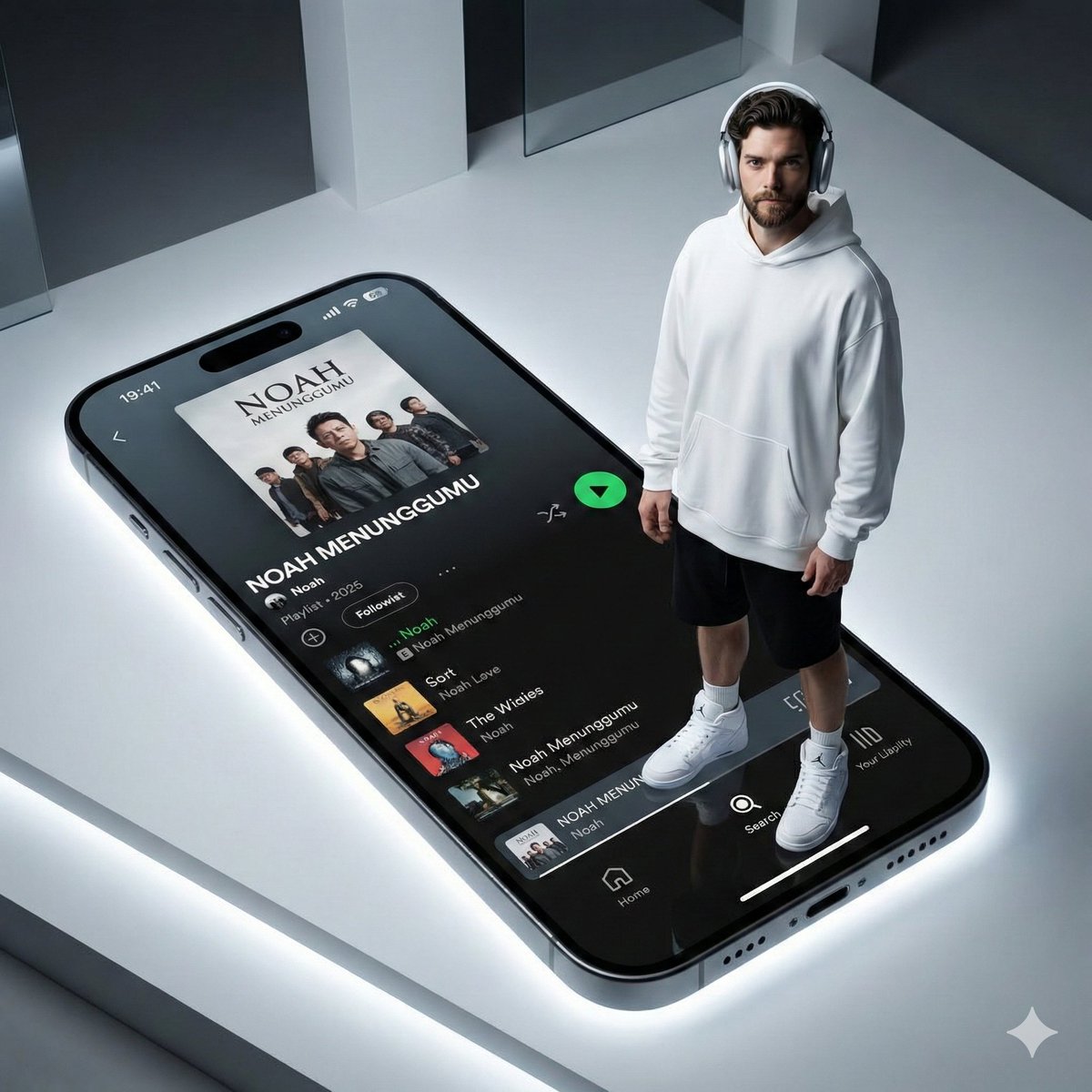 Futuristic Fashion Shot on Giant Smartphone Screen AI image template preview