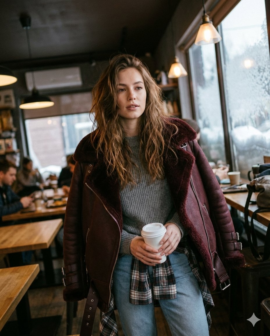 Candid Medium Shot of Woman in Cafe AI image template preview