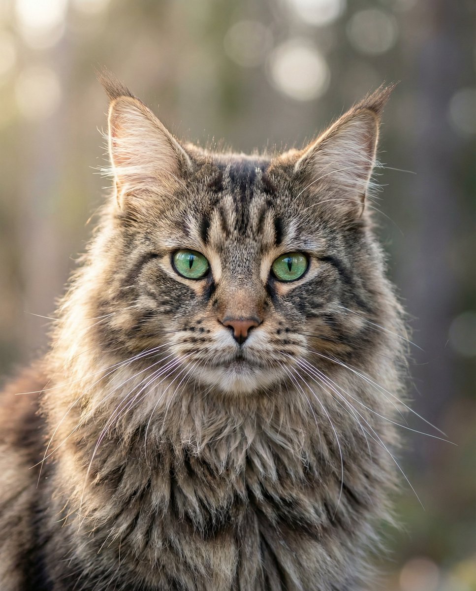 Hyper-Realistic Maine Coon Portrait AI image template preview