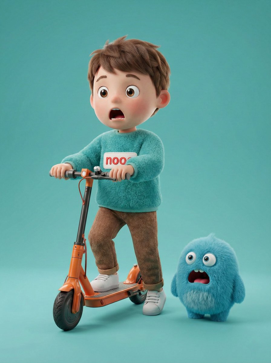 3D Render of Boy and Furry Monster on Scooter AI image template preview