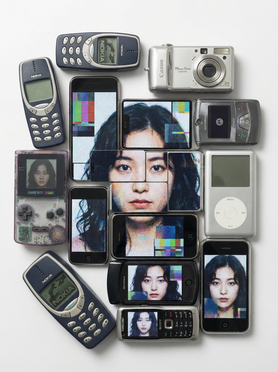 Y2K Tech Collage Portrait AI image template preview