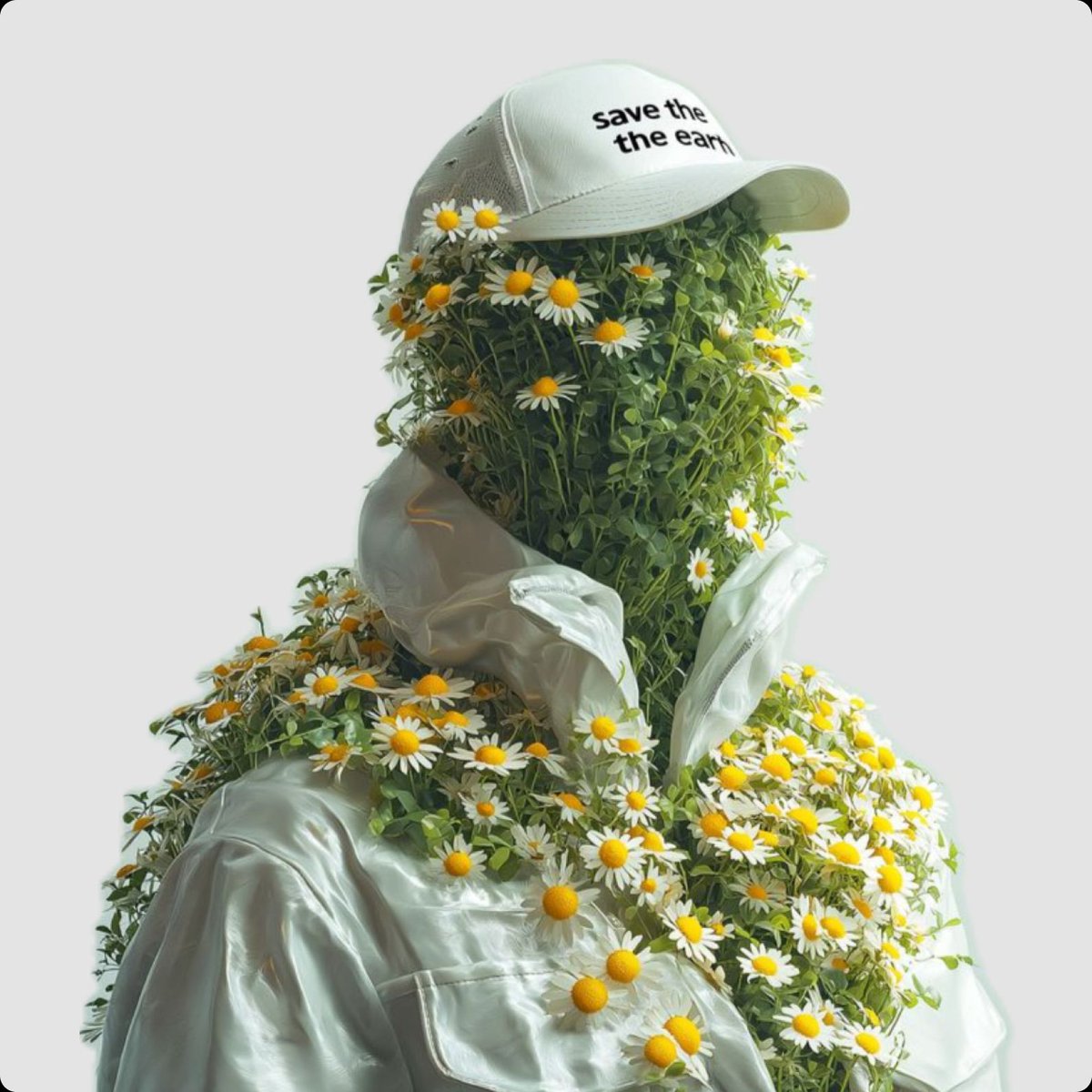 Surreal Portrait of Humanoid Covered in Grass and Daisies AI image template preview