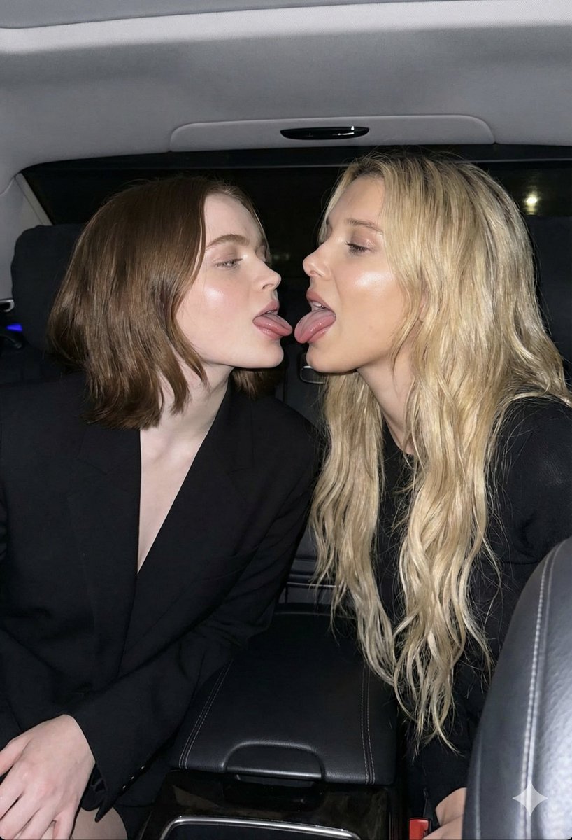 Sadie Sink and Millie Bobby Brown Candid Flash Photo Prompt AI image template preview