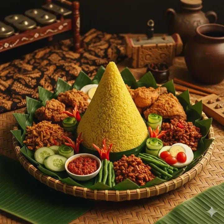 Authentic Indonesian Nasi Tumpeng Food Photography AI image template preview