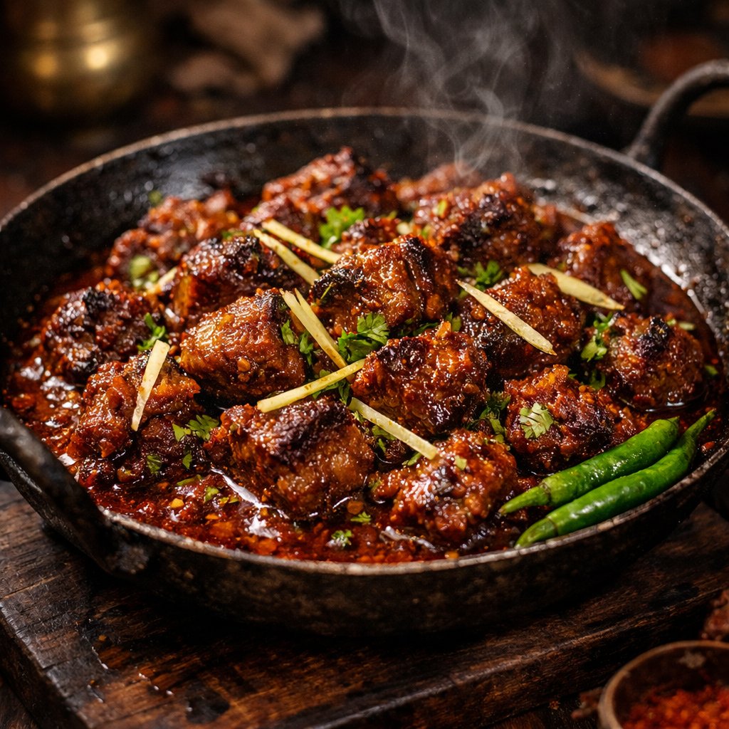 Cinematic 8K Mutton Karahi Food Macro Shot AI image template preview