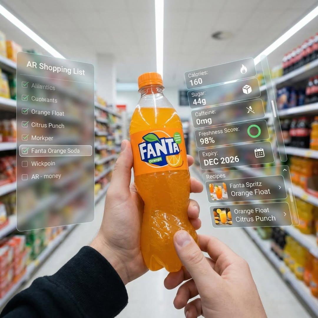 Hyper-Realistic Mixed Reality Fanta Bottle Interface AI image template preview