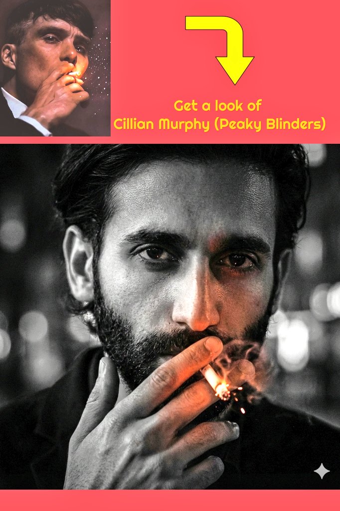 Film Noir Portrait of Cillian Murphy with Cigarette AI image template preview