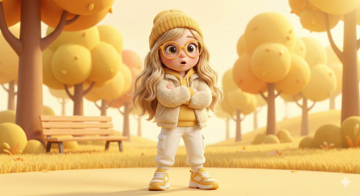 Pixar-style 3D character of a cheerful girl in yellow AI image template preview