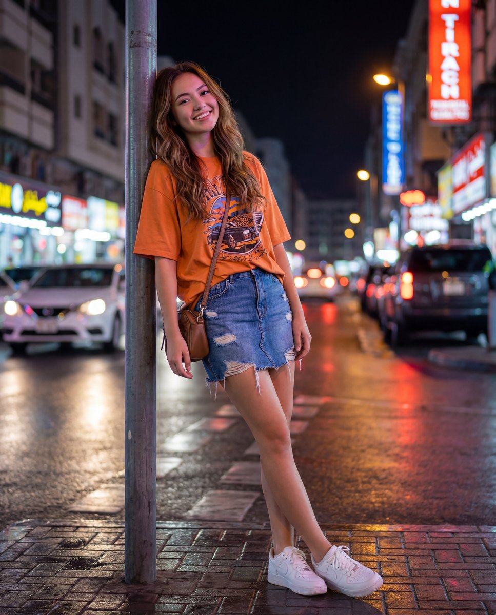 Urban Night Portrait with 100% Facial Accuracy AI image template preview