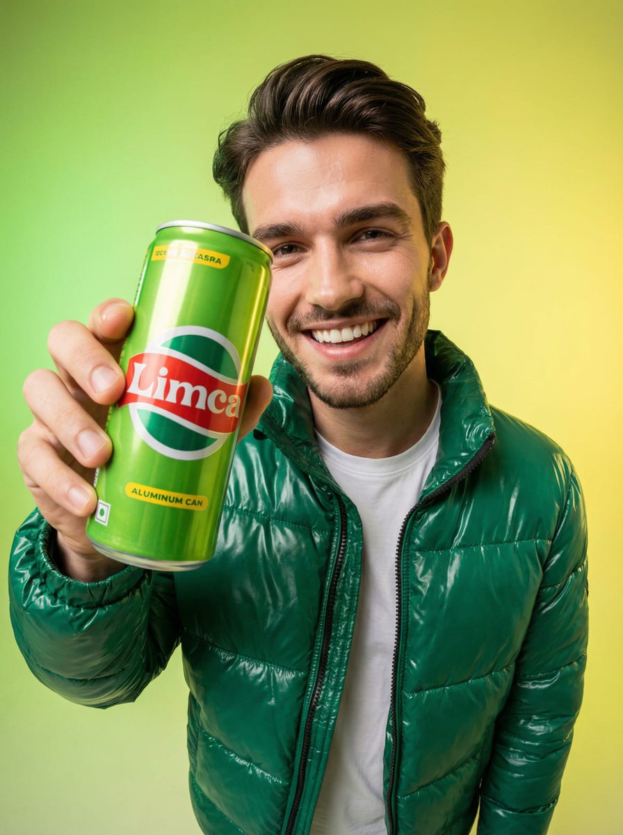 Fisheye Studio Portrait with Branded Drink Can AI image template preview