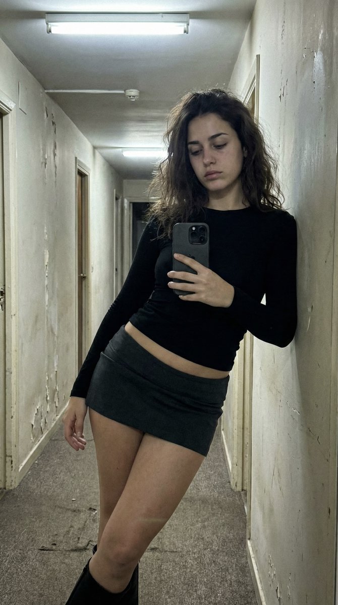 Ultra Photorealistic iPhone Selfie in an Empty Hallway AI image template preview