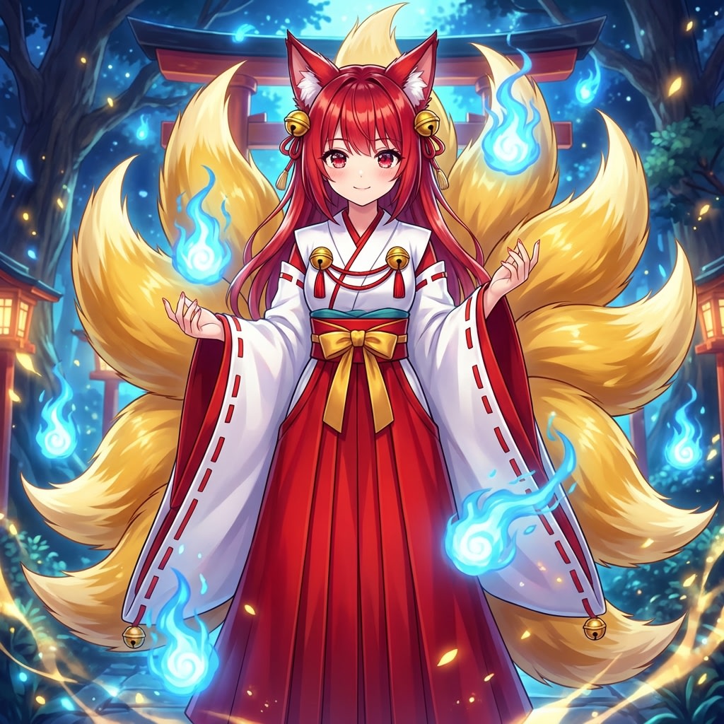 Transforming into a Nine-Tailed Fox (Kitsune) AI image template preview