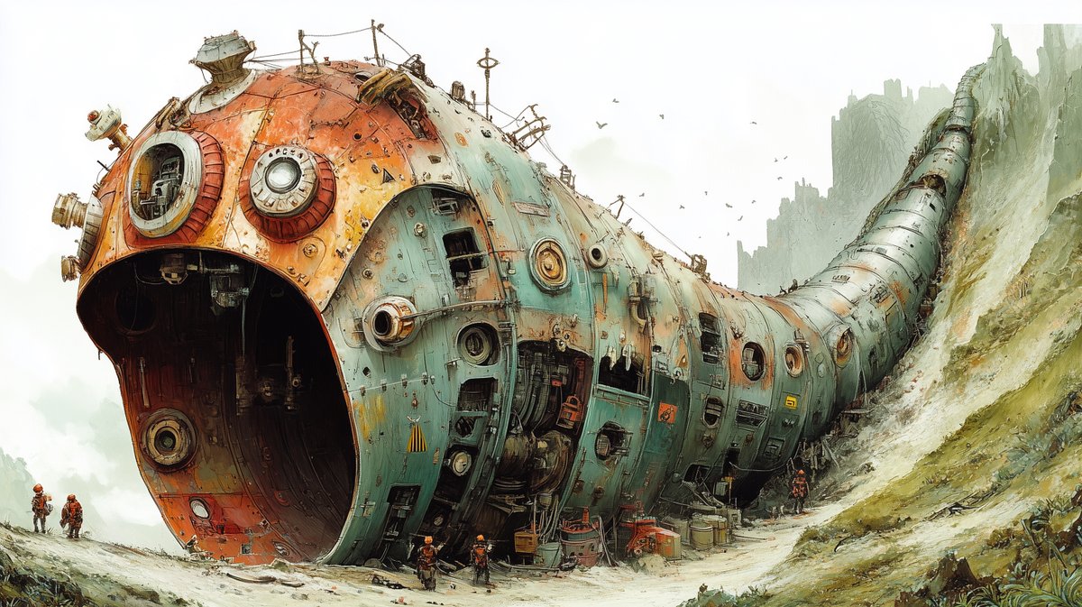 Massive Ancient Abandoned Alien Mining Machine Prompt AI image template preview