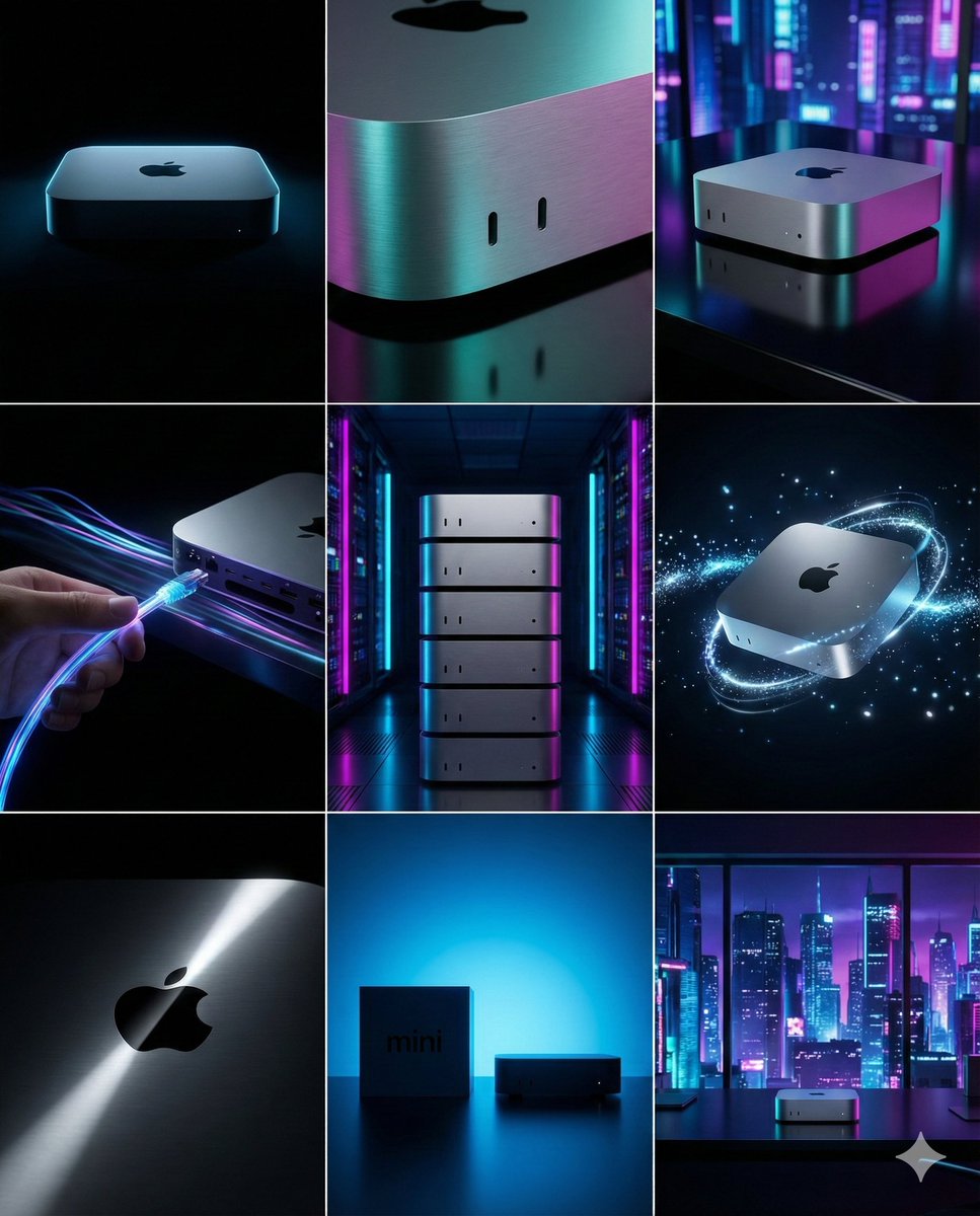 Cyberpunk Tech Visual Storyboard for Mac Mini Branding AI image template preview