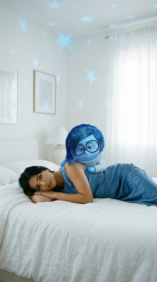 Cinematic Photoreal Character Pair Prompt: Blue Character and Woman AI image template preview