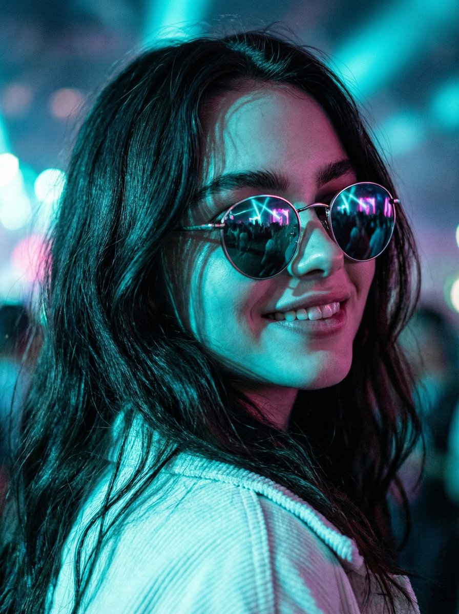 Cinematic Close-Up at an Electronic Music Festival AI image template preview