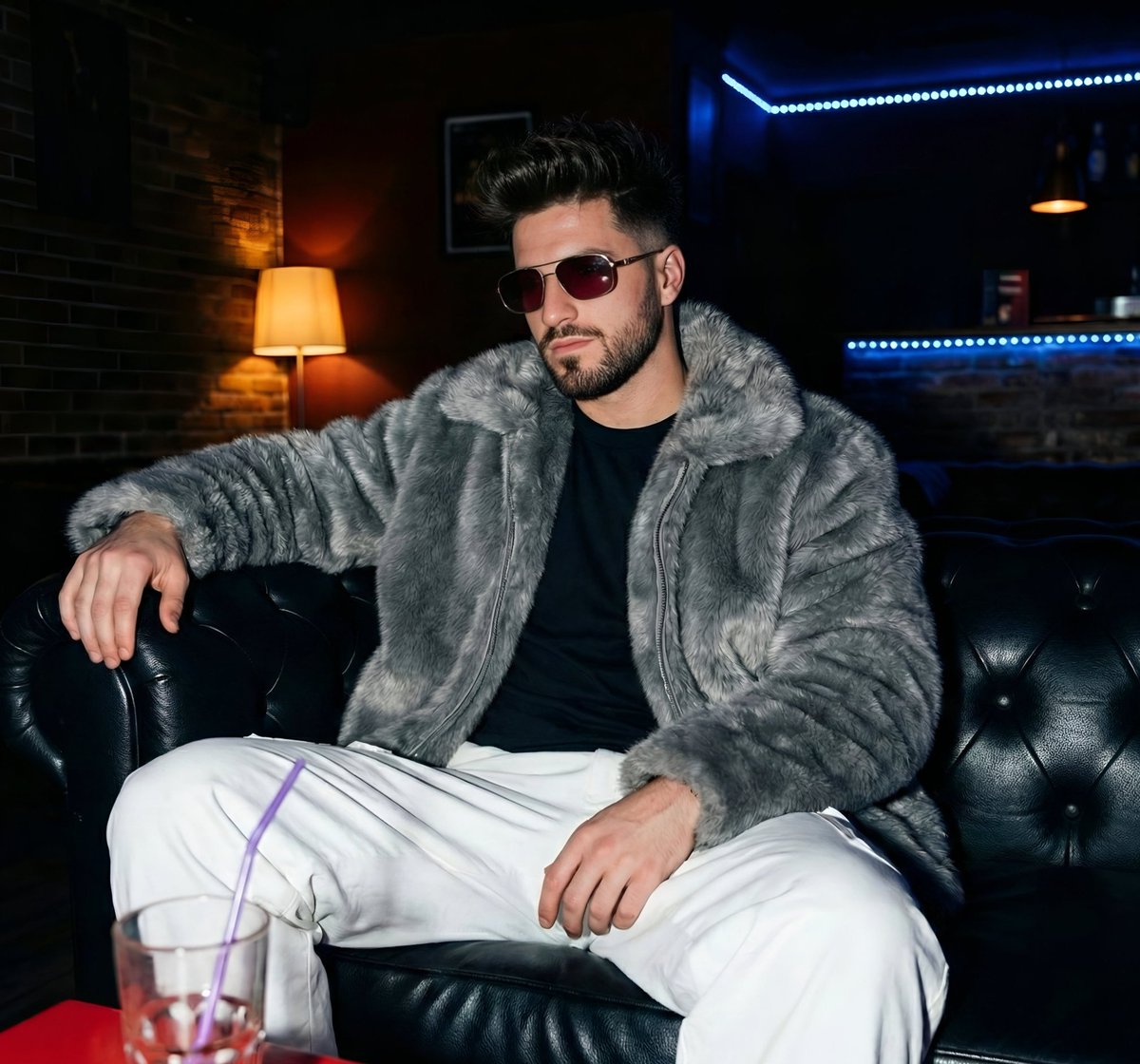 Cinematic Nightclub Portrait with Neon Lights Prompt AI image template preview