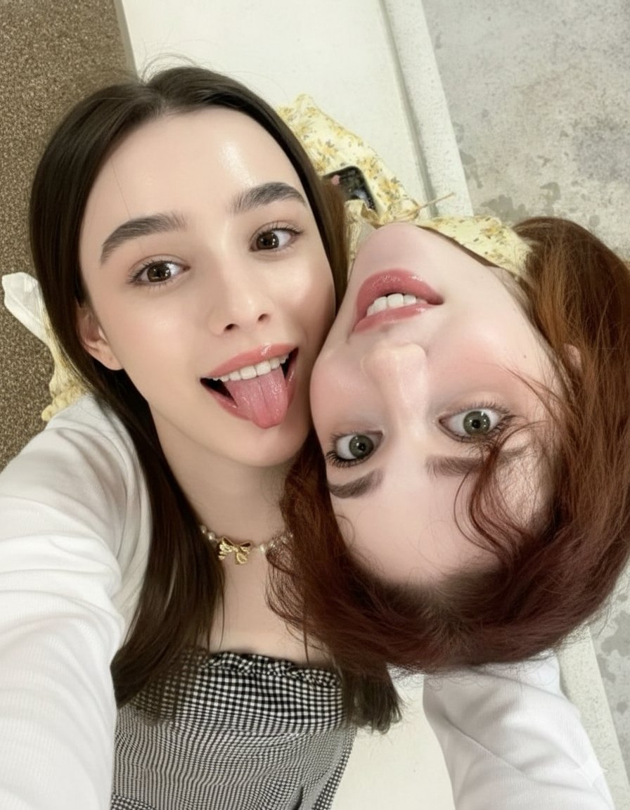 Ultra-Detailed Close-Up Selfie of Two Girls AI image template preview