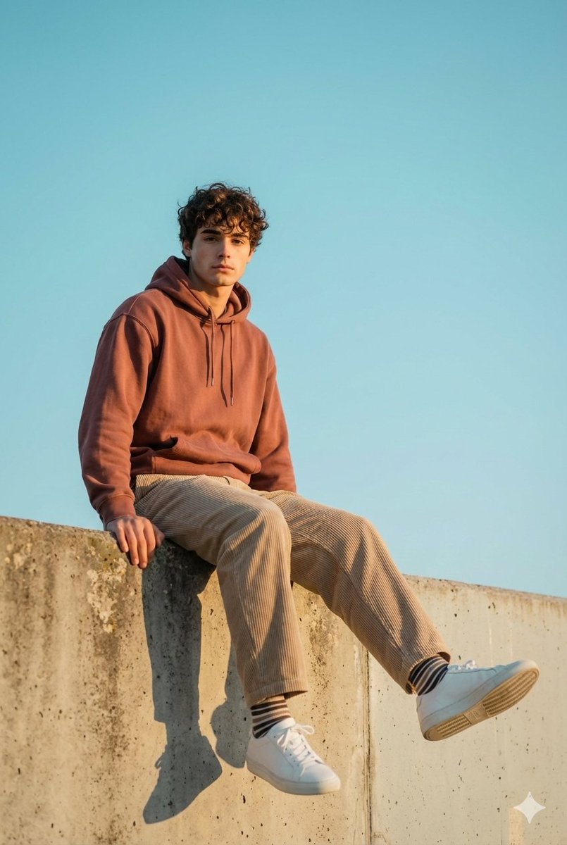 Cinematic Outdoor Portrait in Streetwear at Golden Hour AI image template preview