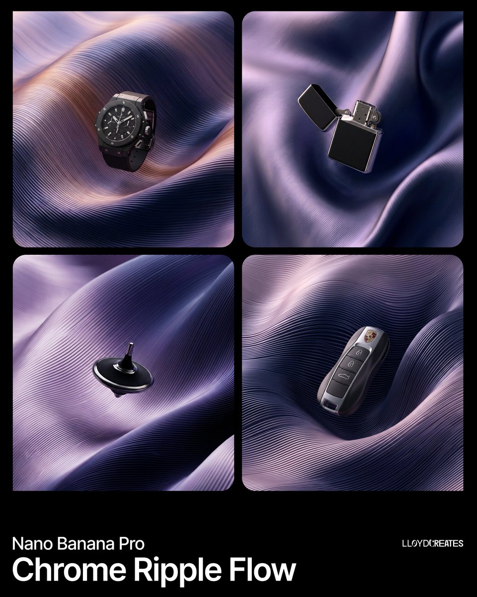 Chrome Ripple Flow Product Photography Prompt AI image template preview
