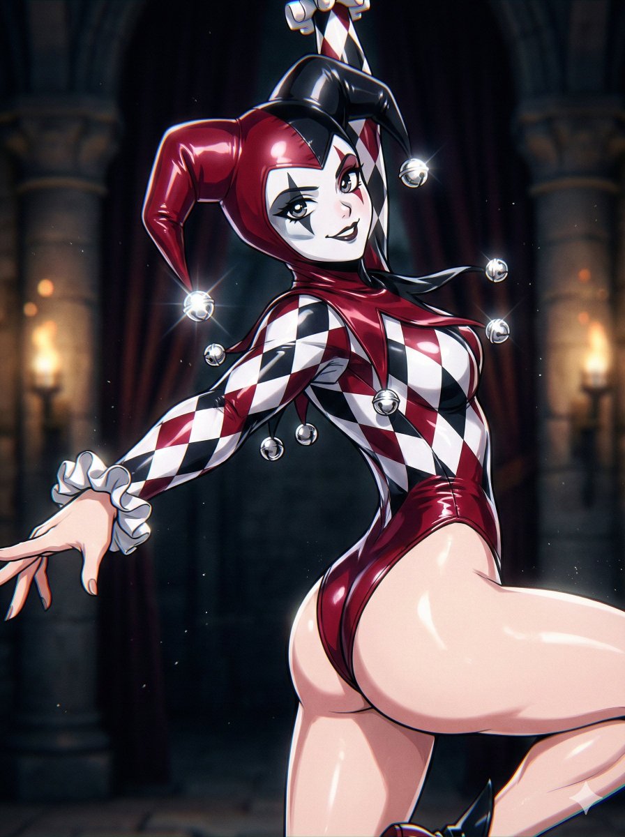 Flash-Lit Jester-Girl Editorial Anime AI image template preview