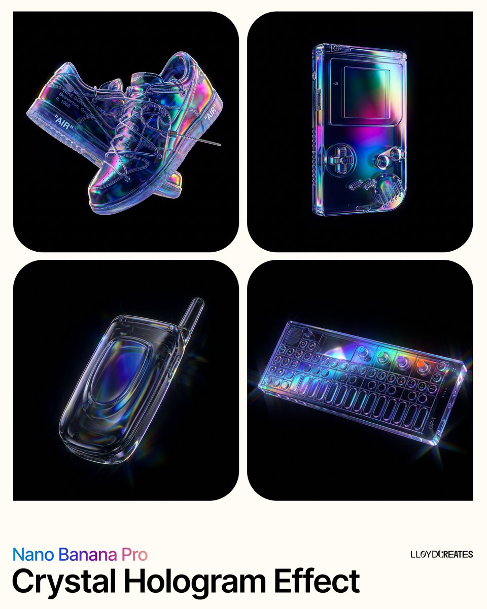 Crystal Hologram Product Photography Prompt AI image template preview